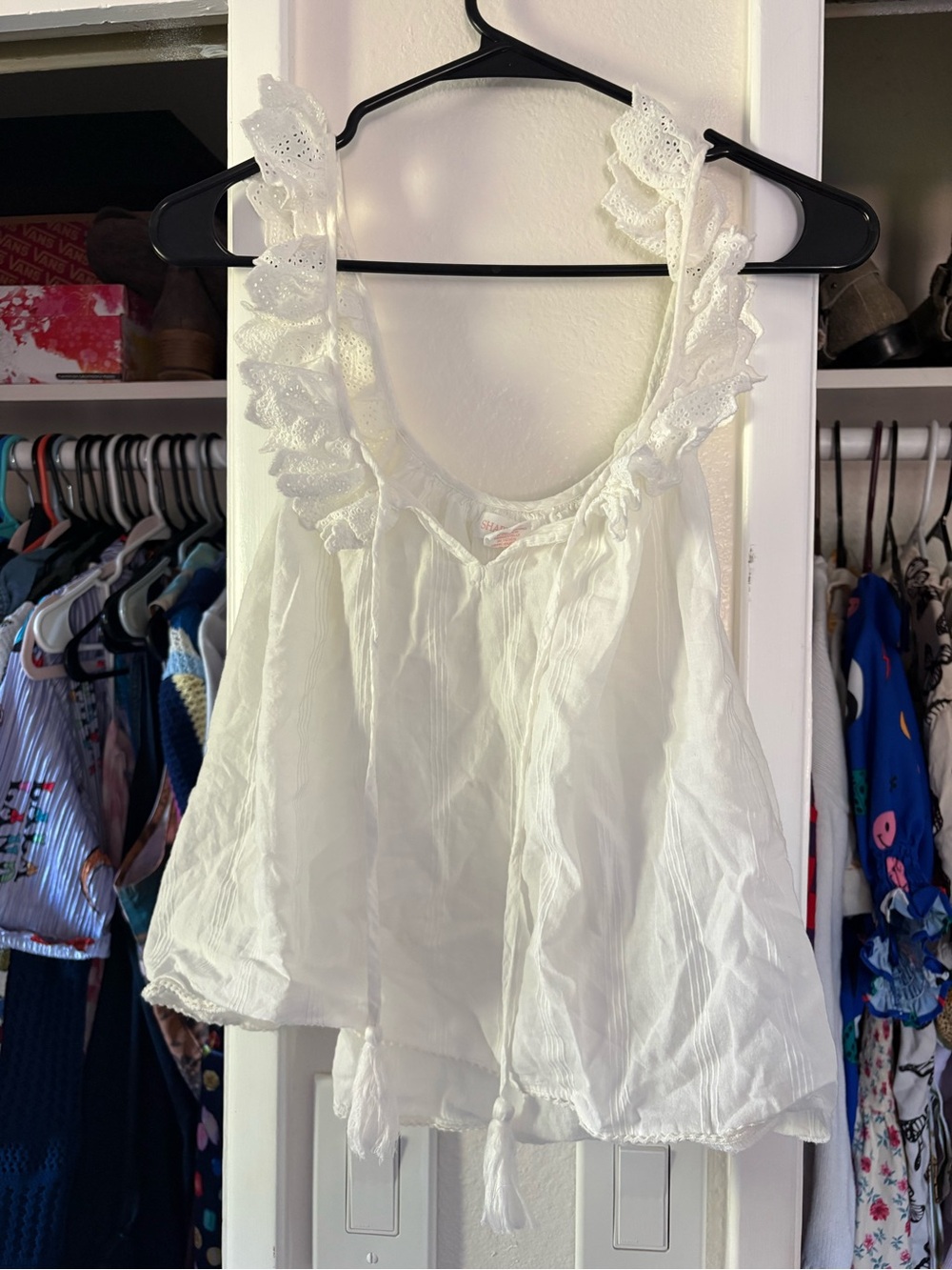 Women’s White Eyelet Ruffle Tank Top and short set